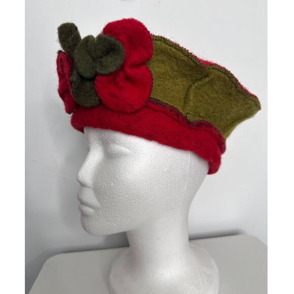 Vintage 1990s Italian Felt Rose Statement Hat Platania Wool Blend